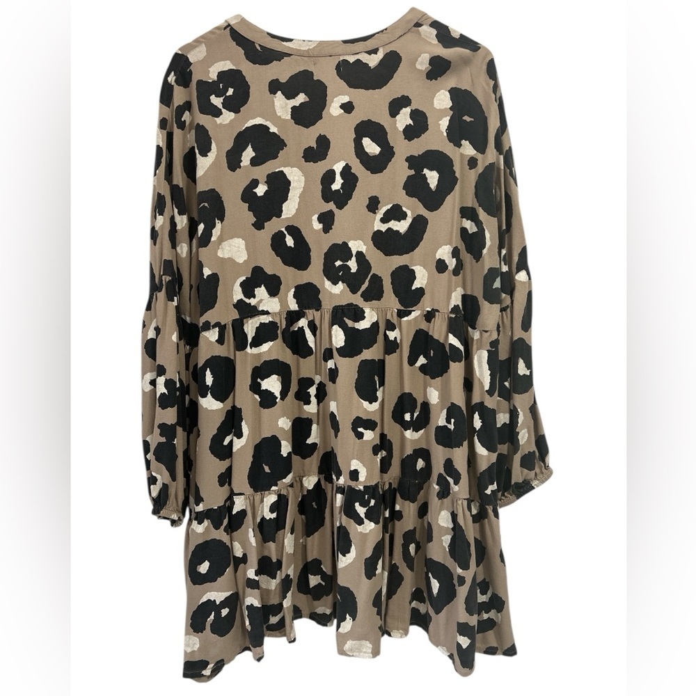 Mudpie Maybell Animal Print Babydoll Flounce Mini Dress - Size Large - Picture 4 of 10